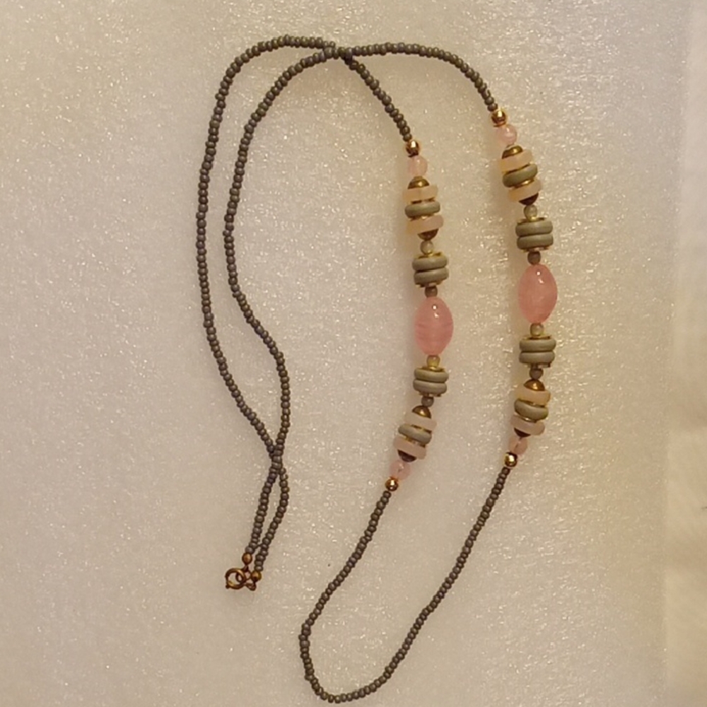 Elegant Pink and Gray Beaded Necklace